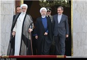 اسحاق جهانگیری معاون اول ,حسن روحانی رئیس‌جمهور و محمدی گلپایگانی رئیس دفتر مقام معظم رهبری
