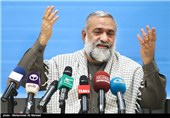 حضور سردار محمد رضا نقدی رئیس سازمان بسیج در نشست خبری همایش سراسری دومین مجمع عالی بسیج