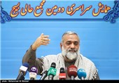 حضور سردار محمد رضا نقدی رئیس سازمان بسیج در نشست خبری همایش سراسری دومین مجمع عالی بسیج