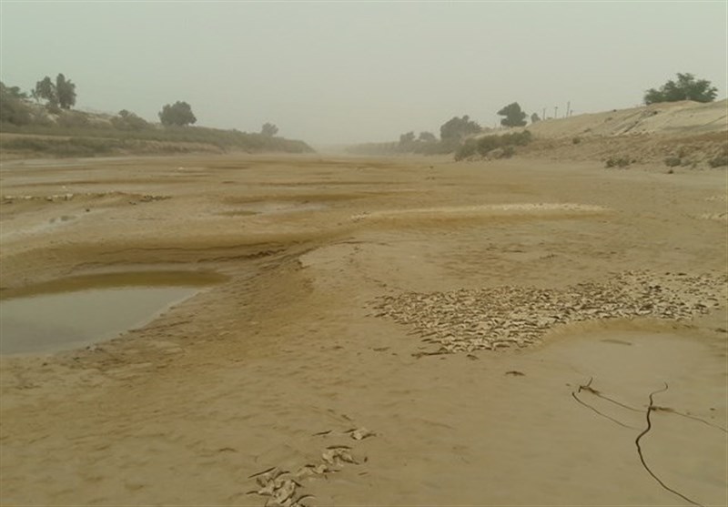 نمایی از خشک شدن رودخانه زهره هندیجان