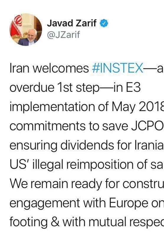 واکنش ظریف به راه‌اندازی سازوکار مالی "اینستکس"