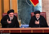 حجت‌الاسلام ابراهیم رئیسی نایب‌رئیس مجلس خبرگان رهبری و آیت الله سید احمد خاتمی سخنگوی هیئت رئیسه مجلس خبرگان رهبری  در هفتمین اجلاسیه دوره پنجم مجلس خبرگان رهبری