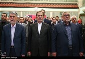 ابوذر ابراهیمی ترکمان رییس سازمان فرهنگ و ارتباطات اسلامی،اسحاق جهانگیری معاون اول رئیس جمهور و سید عباس صالحی وزیر فرهنگ و ارشاد اسلامی در مراسم اختتامیه پنجمین جایزه جهانی اربعین