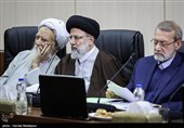 علی لاریجانی رئیس مجلس شورای اسلامی، حجت‌الاسلام سیدابراهیم رئیسی رئیس قوه قضاییه و آیت‌الله محمدعلی موحدی کرمانی در جلسه مجمع تشخیص مصلحت نظام