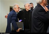 علی‌اکبر صالحی رئیس سازمان انرژی اتمی و فرهاد دژپسند وزیر اقتصاد در حاشیه جلسه هیئت دولت