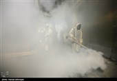 ضد عفونی بازارچه تجریش برای مبارزه با ویروس کرونا توسط تیم عملیاتی آتش نشانی تهران