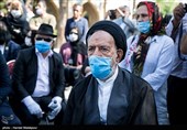 حجت‌الاسلام سیدمحمود دعایی در مراسم تشییع پیکر زنده‌یاد محمدعلی کشاورز - قطعه هنرمندان بهشت زهرا(س)