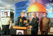 امیر سرتیپ عبدالرحیم موسوی فرمانده ارتش،سرلشکر محمد باقری رییس ستاد کل نیروهای مسلح،سردار حسین سلامی فرمانده سپاه پاسداران و سردار اشتری فرمانده نیروی انتظامی در مراسم افتتاح سراسرنمای مقاومت سردار سپهبد شهید حاج قاسم سلیمانی