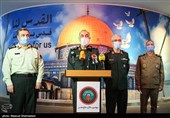 امیر سرتیپ عبدالرحیم موسوی فرمانده ارتش،سرلشکر محمد باقری رییس ستاد کل نیروهای مسلح،سردار حسین سلامی فرمانده سپاه پاسداران و سردار اشتری فرمانده نیروی انتظامی در مراسم افتتاح سراسرنمای مقاومت سردار سپهبد شهید حاج قاسم سلیمانی