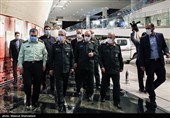 سرلشکر محمد باقری رییس ستاد کل نیروهای مسلح،سردار حسین سلامی فرمانده سپاه پاسداران و سردار اشتری فرمانده نیروی انتظامی در مراسم افتتاح سراسرنمای مقاومت سردار سپهبد شهید حاج قاسم سلیمانی