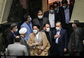 ورود علیرضا رزم حسینی وزیر پیشنهادی صنعت، معدن و تجارت و حجت‌الاسلام سیدمحمود علوی وزیر اطلاعات به جلسه علنی مجلس شورای اسلامی