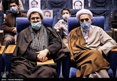 حجت‌الاسلام مهدی طائب و حجت‌الاسلام محمدمهدی ماندگاری در مراسم اعطای نخستین دوره جایزه مردمی "عقیق سلیمانی"