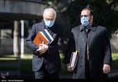 حسینعلی امیری معاون پارلمانی رئیس جمهور و علی‌اکبر صالحی رئیس سازمان انرژی اتمی در حاشیه جلسه هیئت دولت