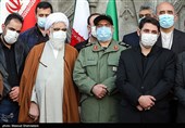 سردار علی فدوی جانشین فرمانده سپاه پاسداران  و حجت الاسلام اختری در مراسم تشییع شهید حسن ایرلو سفیر ایران در یمن