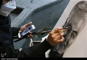 رونمایی از تابلو نقاشی سردار سلیمانی در مراسم  شب شعر مقاومت با عنوان  «شبی با شهید قدس» به مناسبت دومین سالگرد شهادت سردار حاج قاسم سلیمانی- فرهنگسرای رسانه 