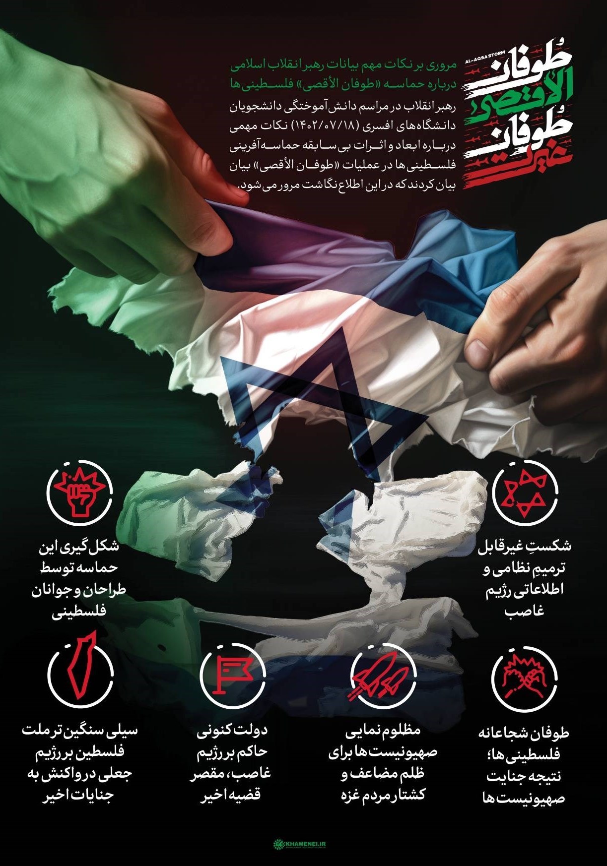 طوفان الاقصی , کشور فلسطین , جنبش جهاد اسلامی , پایگاه اطلاعرسانی دفتر مقام معظم رهبری , آیتالله سید علی خامنهای , جبهه مقاومت اسلامی ,