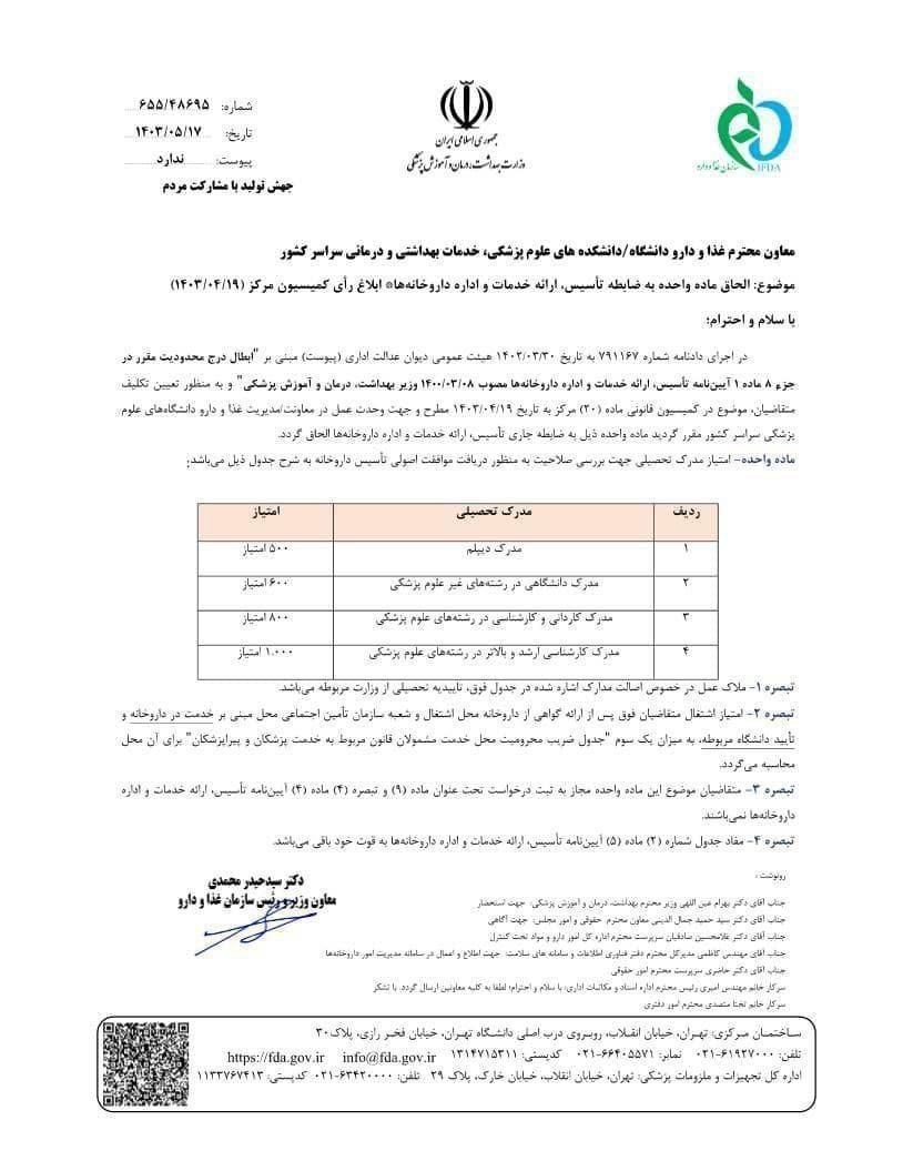 وزارت بهداشت , بهداشت و درمان , سازمان غذا و دارو ,