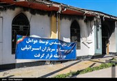 آثار حمله و آتش زدن مصلی رامسر توسط اغتشاشاگران