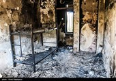 آثار حمله و آتش زدن حوزه علمیه رامسر توسط اغتشاشگران