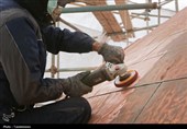 مرمت پوسته نمای گنبد الله‌وردی‌خان حرم مطهر رضوی