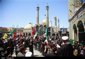 عرض ارادت دسته‌جات عزاداری امام صادق (ع) در حرم حضرت معصومه(س)