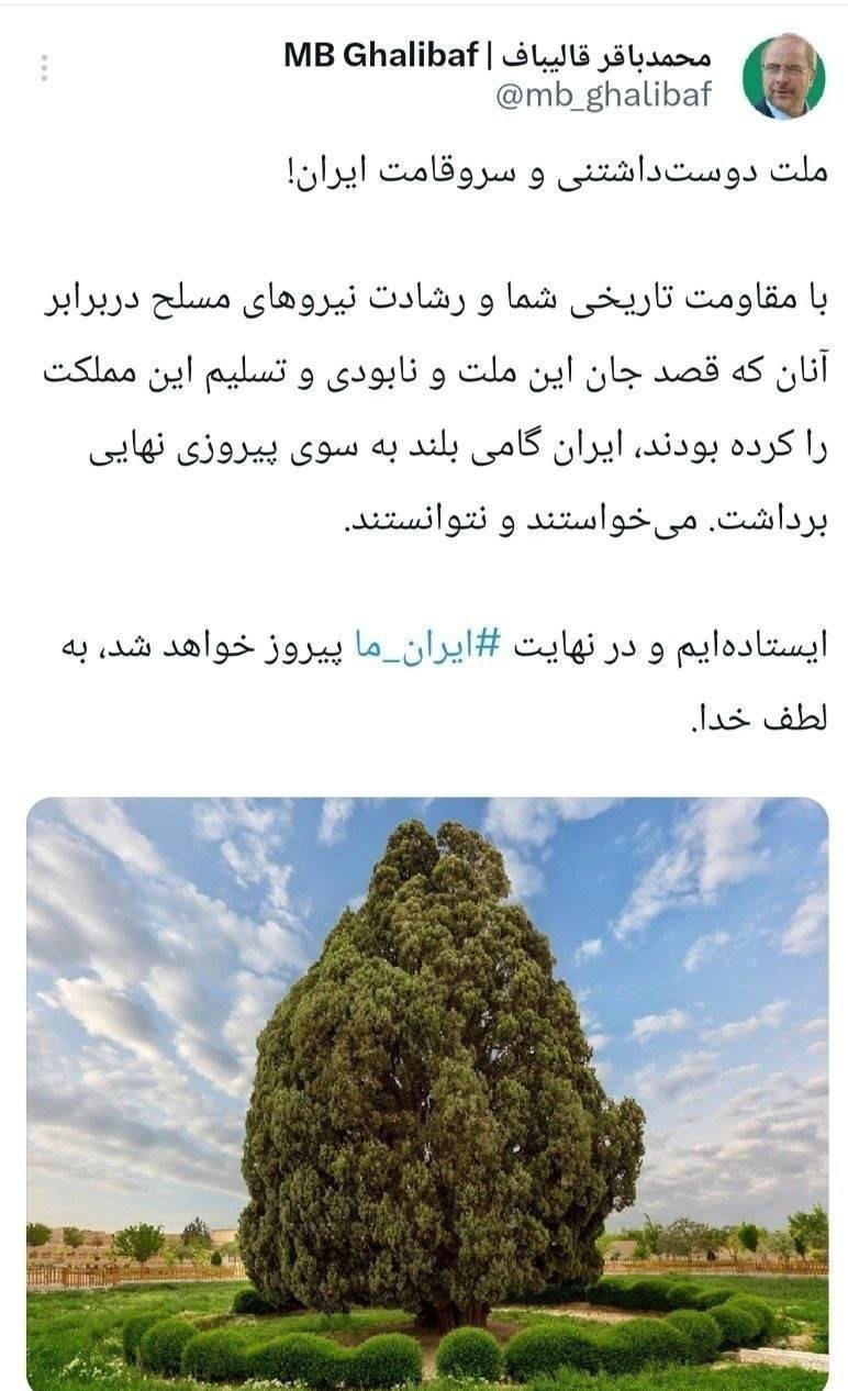محمدباقر قالیباف , مجلس شورای اسلامی ایران , جنگ آمریکا و رژیم صهیونیستی علیه ایران , 