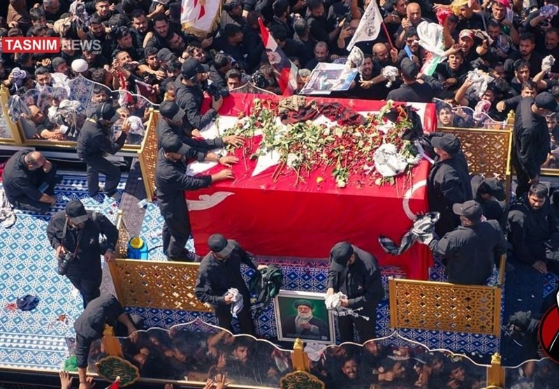تشییع رهبر شهید , تشییع امام شهید , تشییع آیت‌الله‌العظمی سید علی خامنه‌ای , بدرقه آقای شهید ایران , شهر نجف اشرف , 