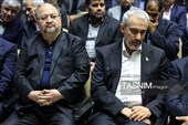   سید علی مدنی‌زاده وزیر امور اقتصادی و دارایی و محمد شریعتمداری در مراسم ختم مادر رئیس سازمان برنامه و بودجه