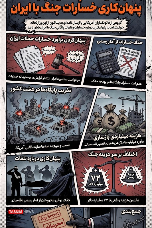 اینفوگرافیک/ بازخواست پنتاگون بابت پنهان‌کاری خسارات جنگ با ایران